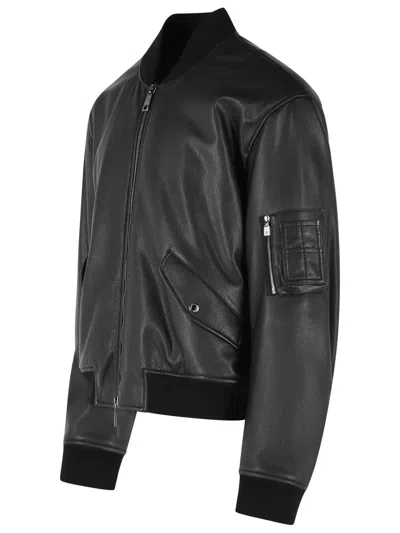 Dolce & Gabbana Black Lear Bomber Jacket In Black