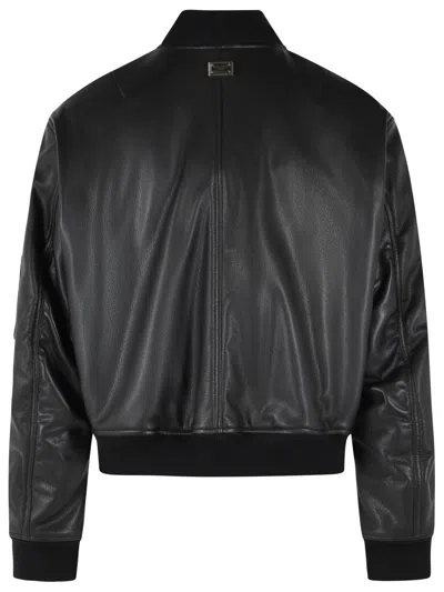 Dolce & Gabbana Black Lear Bomber Jacket In Black