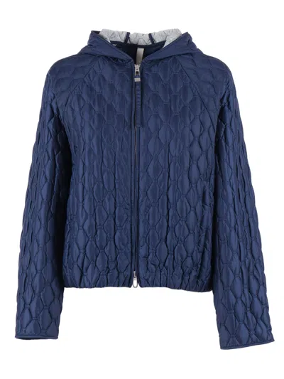 Duno Diamond Pattern Hooded Quilted Down Jacket In Blue