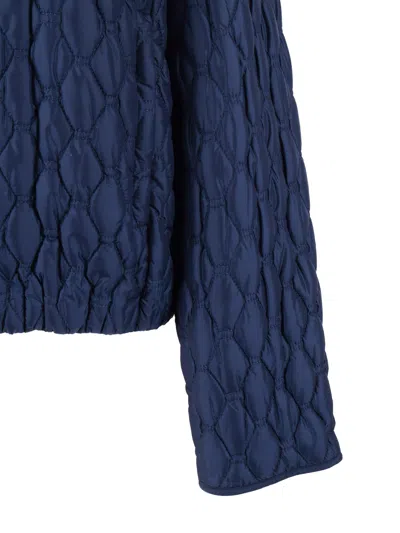 Duno Diamond Pattern Hooded Quilted Down Jacket In Blue