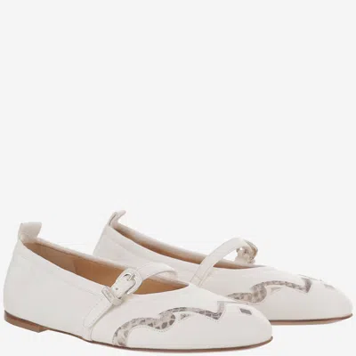 Sartore Leather And Python Balerinas In White