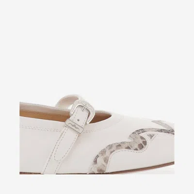 Sartore Leather And Python Balerinas In White