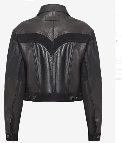 Versace Structured Leather Jacket With Suede Inserts In Black