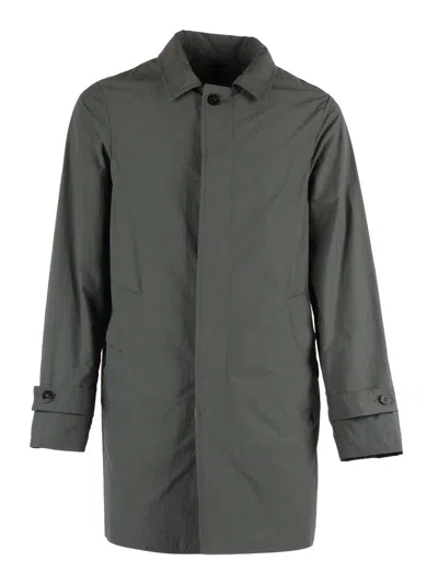 Camplin Concealed Button Mid Length Coat In Gray
