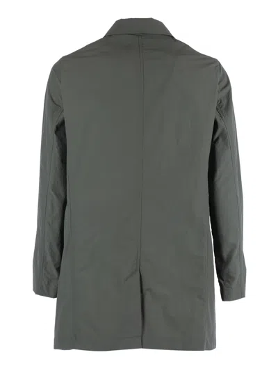 Camplin Concealed Button Mid Length Coat In Gray