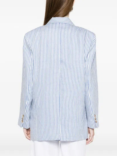 White Sand Linen Blend Single-breasted Jacket In Blue