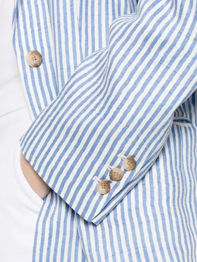 White Sand Linen Blend Single-breasted Jacket In Blue