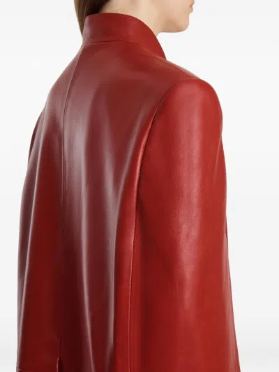 Khaite Dolso Single-breasted Leather Cape Jacket In Red