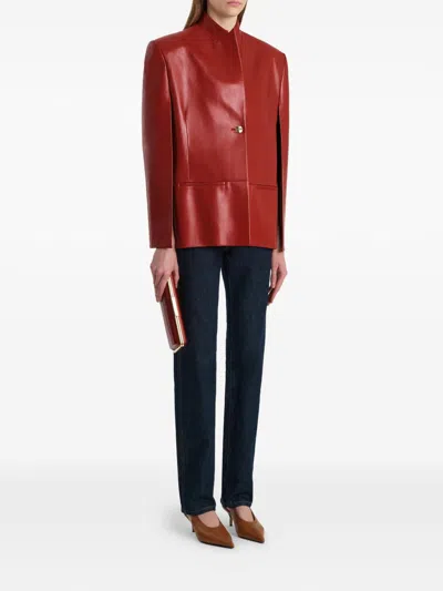 Khaite Dolso Single-breasted Leather Cape Jacket In Red