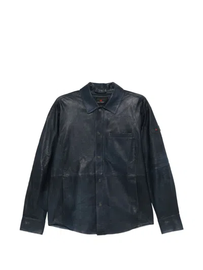 Peuterey Todd Leather Jacket Point Collar Chest Pocket In Blue