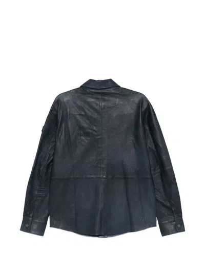 Peuterey Todd Leather Jacket Point Collar Chest Pocket In Blue