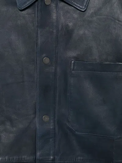 Peuterey Todd Leather Jacket Point Collar Chest Pocket In Blue