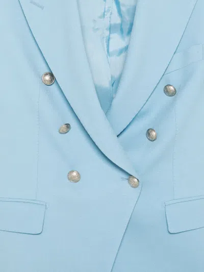 Tagliatore Double-breasted Linen Pant Suit In Blue
