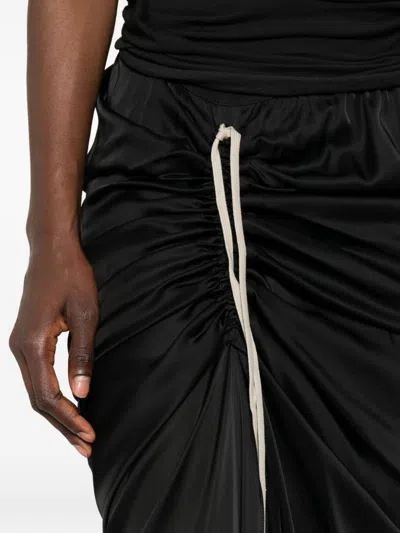 Rick Owens Draped Drawstring Maxi Ruched Side Slit In Black