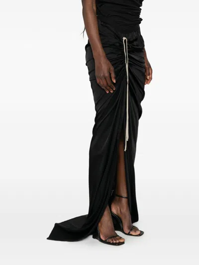 Rick Owens Draped Drawstring Maxi Ruched Side Slit In Black