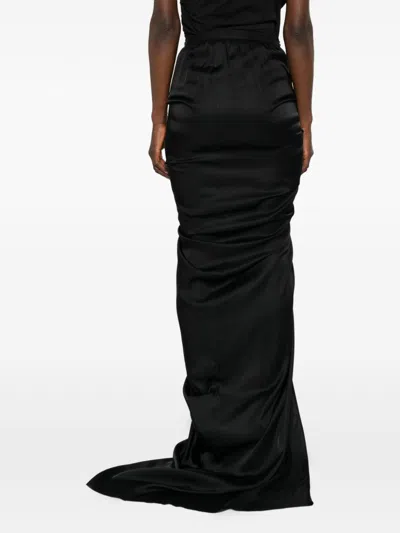 Rick Owens Draped Drawstring Maxi Ruched Side Slit In Black