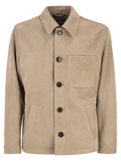 Pt Torino Tailored Suede Leather Jacket In Brown