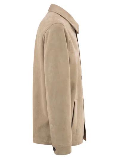 Pt Torino Tailored Suede Leather Jacket In Brown