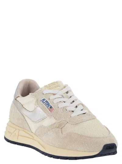 Autry Reelwind Suede And Technical Textile Trainer In Neutral