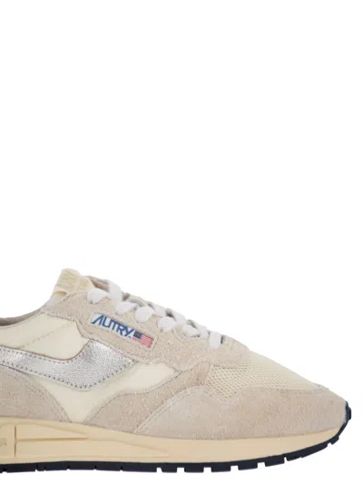 Autry Reelwind Suede And Technical Textile Trainer In Neutral