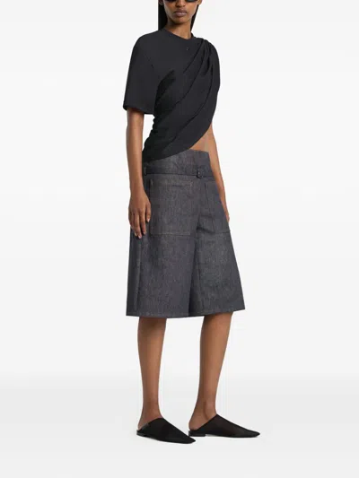 Courrèges Denim Back Panel Shorts In Gray