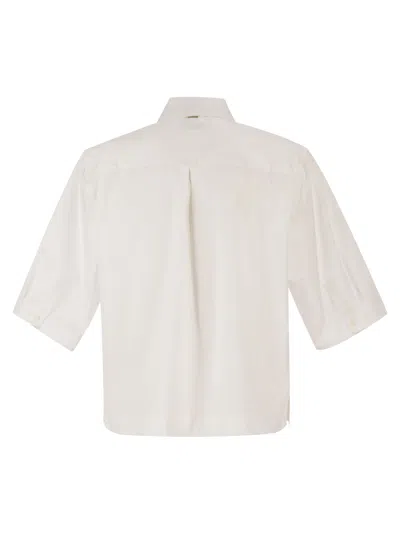 Herno Boxy White Poplin Shirt With Grosgrain Ribbon Tie In White