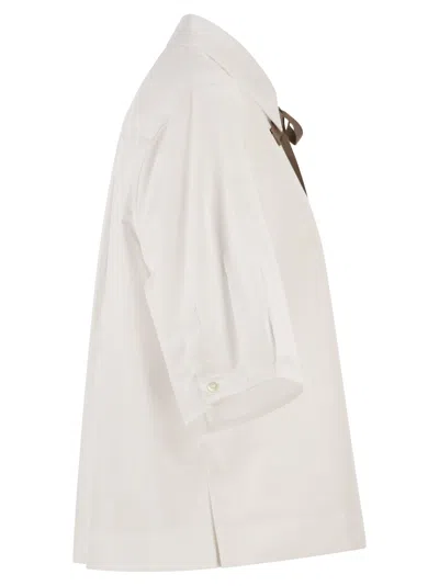 Herno Boxy White Poplin Shirt With Grosgrain Ribbon Tie In White