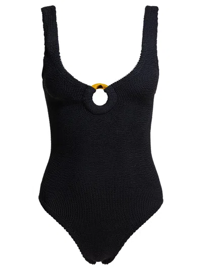 Hunza G Coverage Celine Swim With Fabric Covered Hoop Black In Black