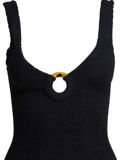 Hunza G Coverage Celine Swim With Fabric Covered Hoop Black In Black