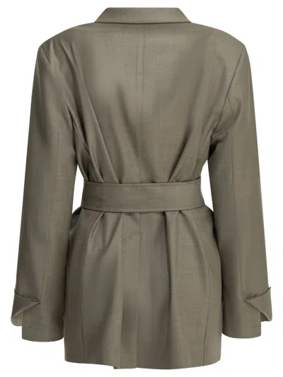 Sa Su Phi Belted Double-breasted Coat In Brown