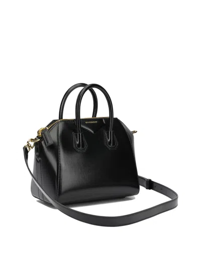 Givenchy Antigona Small Black Handbag With Laminated Logo In Hammered Leather Woman In Black
