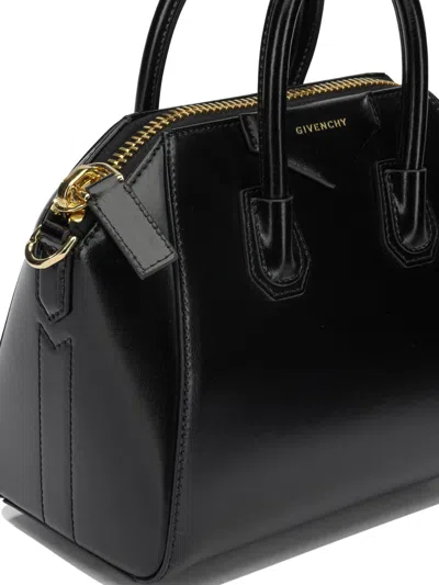 Givenchy Antigona Small Black Handbag With Laminated Logo In Hammered Leather Woman In Black