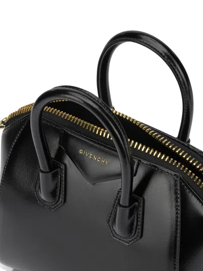 Givenchy Antigona Small Black Handbag With Laminated Logo In Hammered Leather Woman In Black