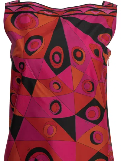 Pucci Fuchsia And Black Occhi-print Silk Twill Mini Dress In Multi