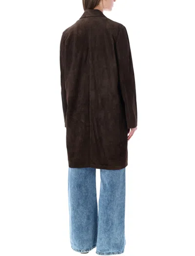 Sword 6.6.44 Sword Tailored Suede-effect Button-front Coat In Brown