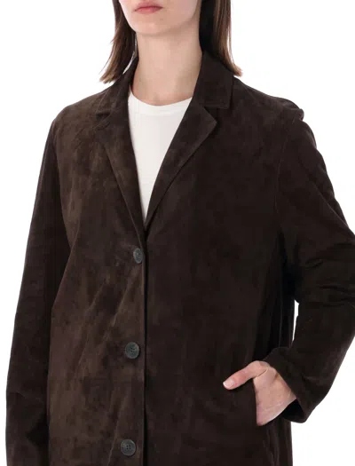 Sword 6.6.44 Sword Tailored Suede-effect Button-front Coat In Brown