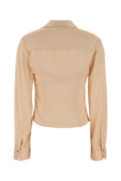 Blumarine Stretch Satin Blouse Collared Draped Front In Neutral