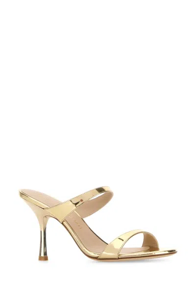 Stuart Weitzman Metallic-effect Double-strap Sandals In Gold