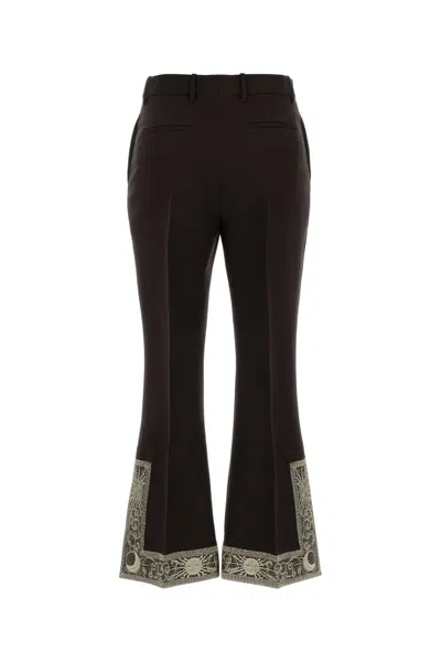 Burberry Cropped Embroidered Wool Silk Flared Trousers In Brown