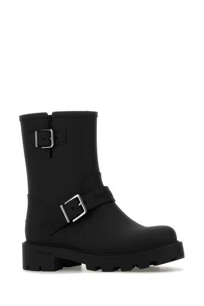 Jimmy Choo Black Rubber Biker Rain Ankle Boots In Black
