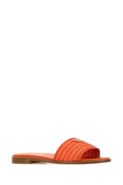 Prada Raffia Open Toe Flat Sole Slides In Multi