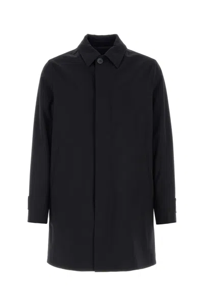 Herno Polyester Raincoat Back Vent Cuffed Sleeves Pockets In Black