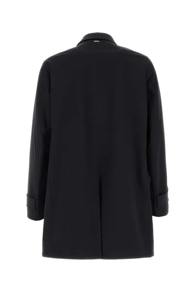 Herno Polyester Raincoat Back Vent Cuffed Sleeves Pockets In Black