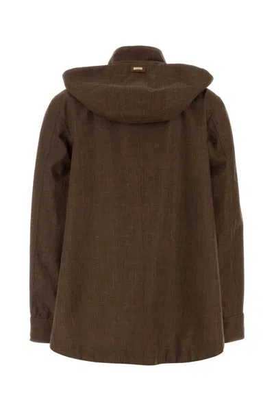 Herno Brown Linen Blend Jacket In Brown