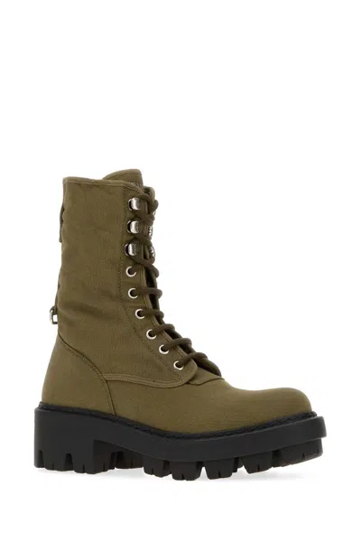 Prada Olive Green Canvas Boots In Green
