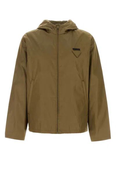Prada Mud Re-nylon Jacket In Brown