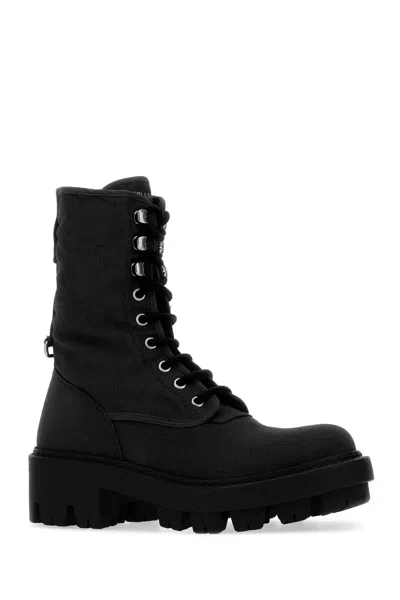 Prada Black Solid Lace Up Boot In Black