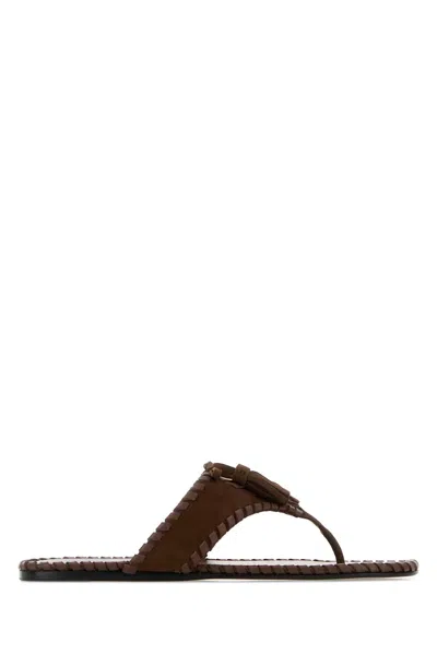 Prada Brown Suede Thong Slippers In Multi