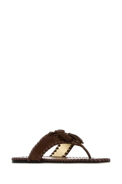 Prada Brown Suede Thong Slippers In Multi