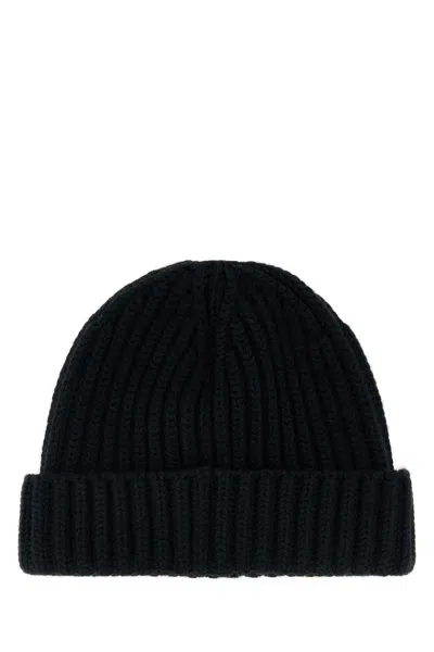 Prada Mens Blue Brand-plaque Cashmere And Wool-blend Beanie Hat In Black